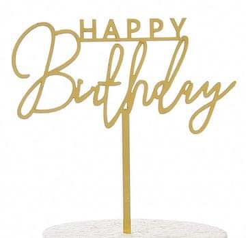 Topper akrilni za tortu Happy Birthday zlatni