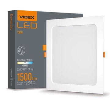 Ugradna bijela kvadratna svjetiljka 22,4 cm ugrađena LED 18W DownLight Videx 4000K 2200lm