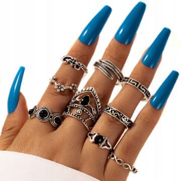 Srebrni set prstenja retro punk boho 74