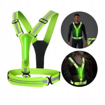 Reflektirajuća kamizelka s naramenicama za trčanje i bicikl, dvostruka 2x LED USB, s džepom