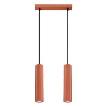 Moderna oker crvena viseća svjetiljka s dvije rebraste cijevi za kuhinjski otok 2xGU10 10W KARBON Sollux Lighting