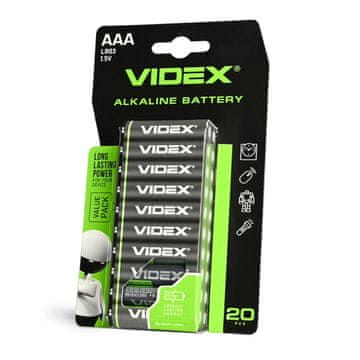 20 kom. Jake alkalne baterije Veliki set Videx AAA LR03 1,5V 1200 mAh