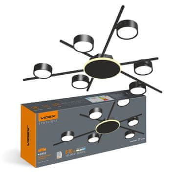 Moderna crna stropna lampa 70 cm 6xGX53 30W s 9W LED pozadinskim osvjetljenjem, topla boja Videx