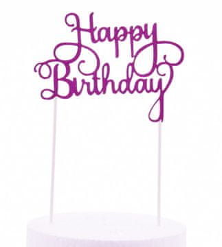 Topper Happy Birthday ružičasti sa šljokicama