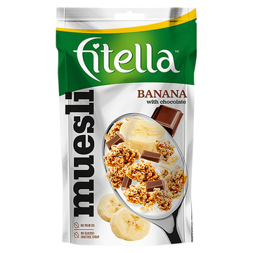 Fitella Musli hrskavi od banane s komadićima čokolade i chia sjemenkama 50 g