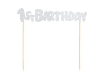 PartyDeco Topper za tortu "1st Birthday" srebrni šljokičasti
