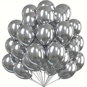 100 kom velikih srebrnih metalnih lateksnih balona od 30 cm, krom, za rođendan