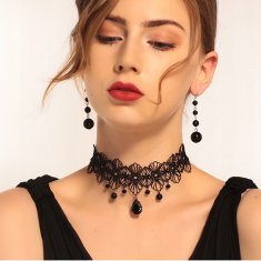 GOTIČKA ČIPKANA OGRLICA S VEZEOM, CRNE GOTIČKE OGRLICE CH11