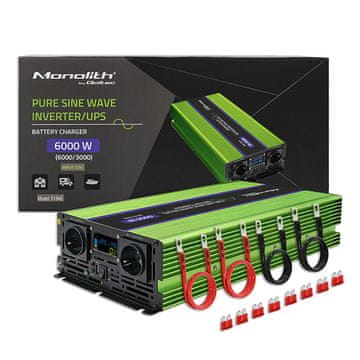 Qoltec Monolith pretvarač napona | Punjenje baterije | UPS | 3000W | 6000W | 12V na 230V | Čisti sinus | LCD
