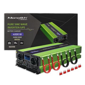 Qoltec Monolith pretvarač napona | Punjenje baterije | UPS | 2000W | 4000W | 12V do 230V | Čisti sinus | LCD