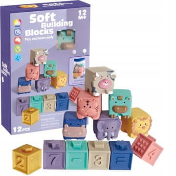 Edukacijske mekane kocke u boji, senzoričke životinje grickalice, 12 komada