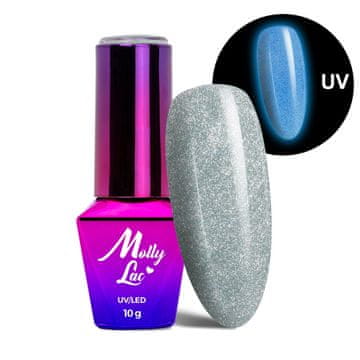 MollyLac Night Glowing LED/UV gel lak za nokte s mačjim okom, hibridni lak br. 677, bez dragocjenog hema/di-hema 10 g