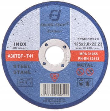 FALON-TECH Tarcza inox 125x2 mm za rezanje metala, čelika, željeza i inox žice, 125 mm 2 mm