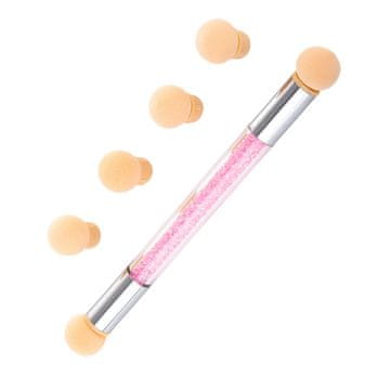 Allepaznokcie Dvostrani spužvasti kist za ombre i nail art s cirkonima, ružičasti