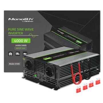 Qoltec Monolith pretvarač napona | 2000 W | 4000 W | 24 V na 230 V | Pure Sinus