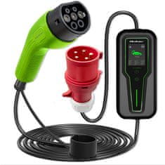 Qoltec Qoltec prijenosni punjač za električna vozila EV s regulacijom 2u1 Tip2 | 11kW | 3 faze | LCD | prijenosni | wallbox | 5m