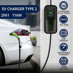 Qoltec Qoltec prijenosni punjač za električna vozila EV s regulacijom 2u1 Tip2 | 11kW | 3 faze | LCD | prijenosni | wallbox | 5m