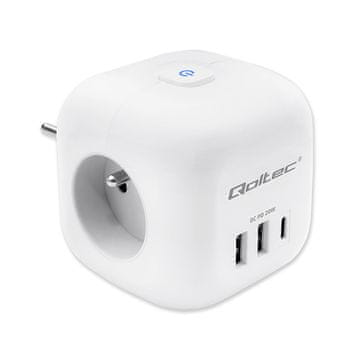 Qoltec Qoltec produžni blok 6u1 s pozadinski osvijetljenim prekidačem | 3x AC | 2x USB | 1x USB-C PD 20W | bijela