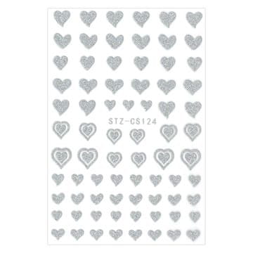 Allepaznokcie 3D naljepnice za nokte samoljepljive s glitter srcima STZ-CS124 srebrne holo