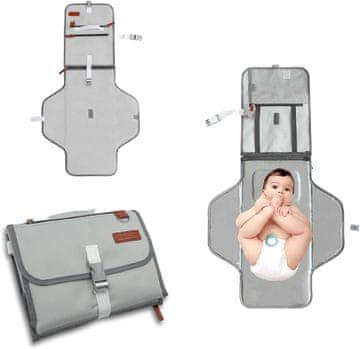 Nikcorp Podloga za prematanje beba, sklopiva i vodootporna, s džepovima za pelene i maramice, prijenosna putna torba, siva 55x62cm