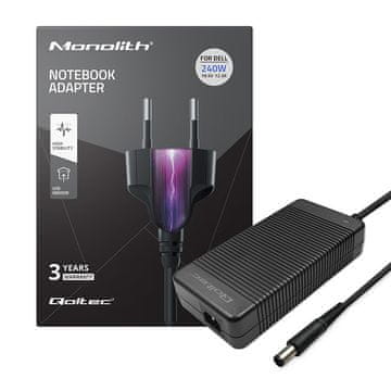 Qoltec Dell adapter za napajanje prijenosnog računala 240W | 19,5V | 12,3A | 7,4*5,0+pinski | +kabel za napajanje