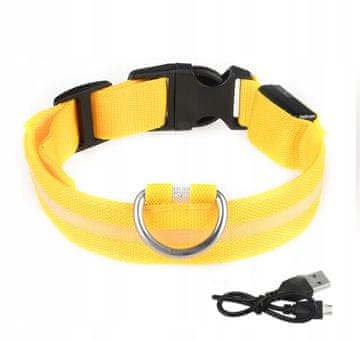 LED vodootporna ogrlica za pse s USB kabelom, žuta, XL, 52-60 cm