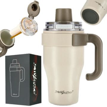 Termo šalica sa slamnatom ručkom za kavu ili čaj, nepropusna, 800 ml - bež