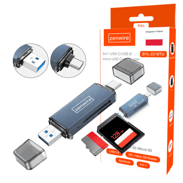 ZENWIRE Čitač memorijskih kartica SD USB 3.0 USB-C adapter 4u1 SD + MICRO SD TF 5 Gb/s do 2TB Zenwire BYL-2218TU