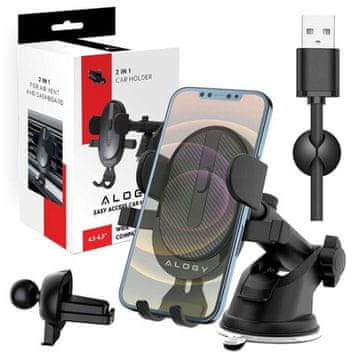 2-u-1 gravity držač za automobil za telefone od 6,5", za vjetrobransko staklo, armaturnu ploču, rešetku, Easy One Touch + organizator