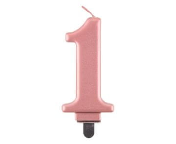 Svijeća broj 1, metalik ružičasto zlato, 8 cm