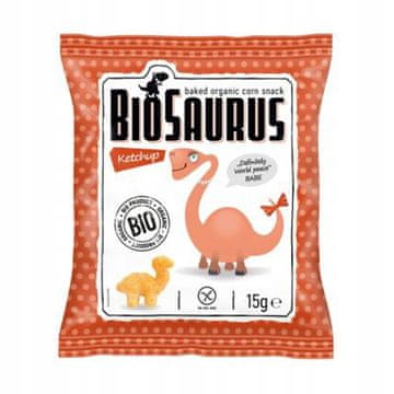 Biosaurus Dinosaurs kukuruzni čips s okusom kečapa, bez glutena, organski, 15 g