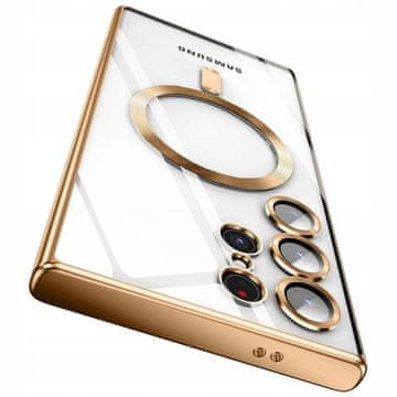 Futrola za Samsung Galaxy S24 Ultra Mag Safe Glamour Futrola Prsten za Kameru Zaštita Zlatna Prozirna