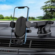 2-u-1 držač za automobil za telefone od 6,5", gravitacijski nosač, za vjetrobransko staklo, nadzornu ploču, rešetku, jednostavno pričvršćivanje jednim dodirom, crni