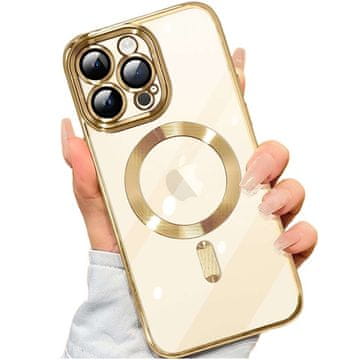 MagSafe futrola za Apple iPhone 14 Pro Max Glamour luksuzna futrola s prstenom, zlatna, prozirna