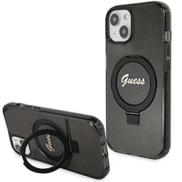 Guess Guess Ring Stand Script Glitter MagSafe etui za iPhone 14 / 15 / 13 - crni