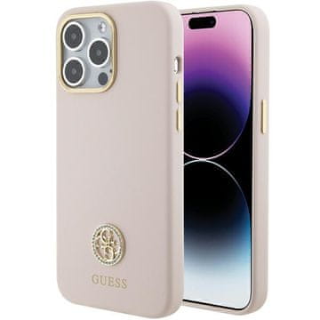 Guess Silikonska maskica Logo Strass za iPhone 15 Pro Max, svijetlo ružičasta