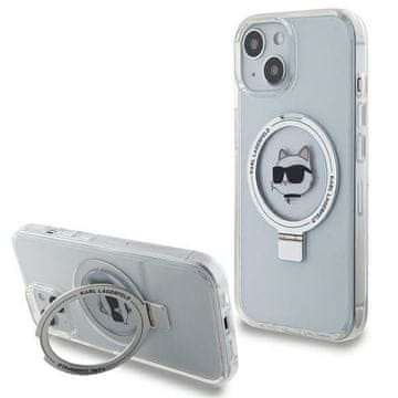 Karl Lagerfeld iPhone 15 Plus tvrda futrola s prstenom i stalkom MagSafe bijela