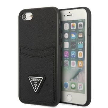 Guess Futrola za iPhone 7 Saffiano s trokutastim logom i utorom za kartice, crna