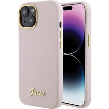 Guess Silikonska metalna maskica s ružičastim logotipom za iPhone 15