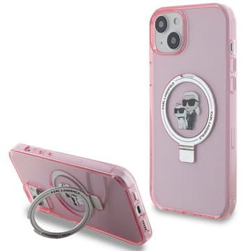 Karl Lagerfeld Karl Lagerfeld maska za iPhone 15 6.1" Ring Stand Karl & Choupette MagSafe, roza