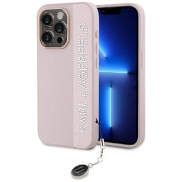 Karl Lagerfeld Saffiano Rhinestones ružičasta maskica za iPhone 15 Pro