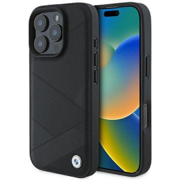 Bmw Kožna futrola za iPhone 16 Pro s znakom i oznakama za prelazak linija, crna