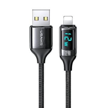 USAMS pleteni kabel U78 lightning 1.2mLED 2.4A brzo punjenje crno/crno SJ543USB01 (US-SJ543)