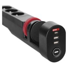 EMOS P1321PD produžni kabel, 1,5 m, USB, 3 utičnice, stolni adapter, crni