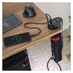EMOS P1321PD produžni kabel, 1,5 m, USB, 3 utičnice, stolni adapter, crni