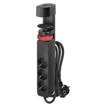 EMOS P1321PD produžni kabel, 1,5 m, USB, 3 utičnice, stolni adapter, crni
