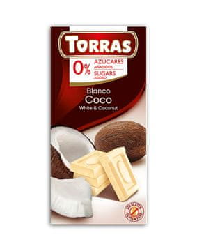 Torras bijela čokolada s kokosom, bez šećera, 75 g