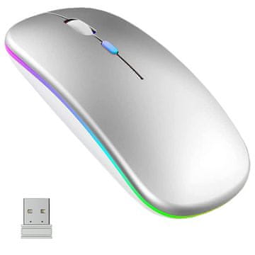 Tihi tanki bežični miš RGB LED pozadinskim osvjetljenjem za prijenosno računalo i tablet srebrne boje