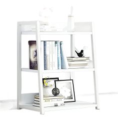 Nikcorp Polica za knjige s 3 razine, moderni regal za odlaganje, metalni okvir i drvene police, za dnevni boravak, ured, bijela, 50x30x69 cm
