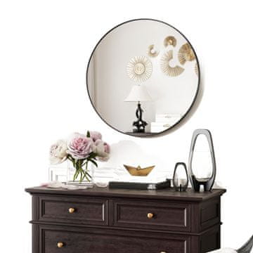 Nikcorp Okruglo zidno ogledalo za kupaonicu i predsoblje, s brušenim aluminijskim okvirom, HD staklo bez izobličenja, crno, 60 cm